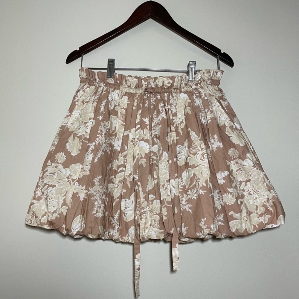 LoveShackFancy Cream Floral Mini Skirt (Dusty Pink Base) - Picture 2 of 8